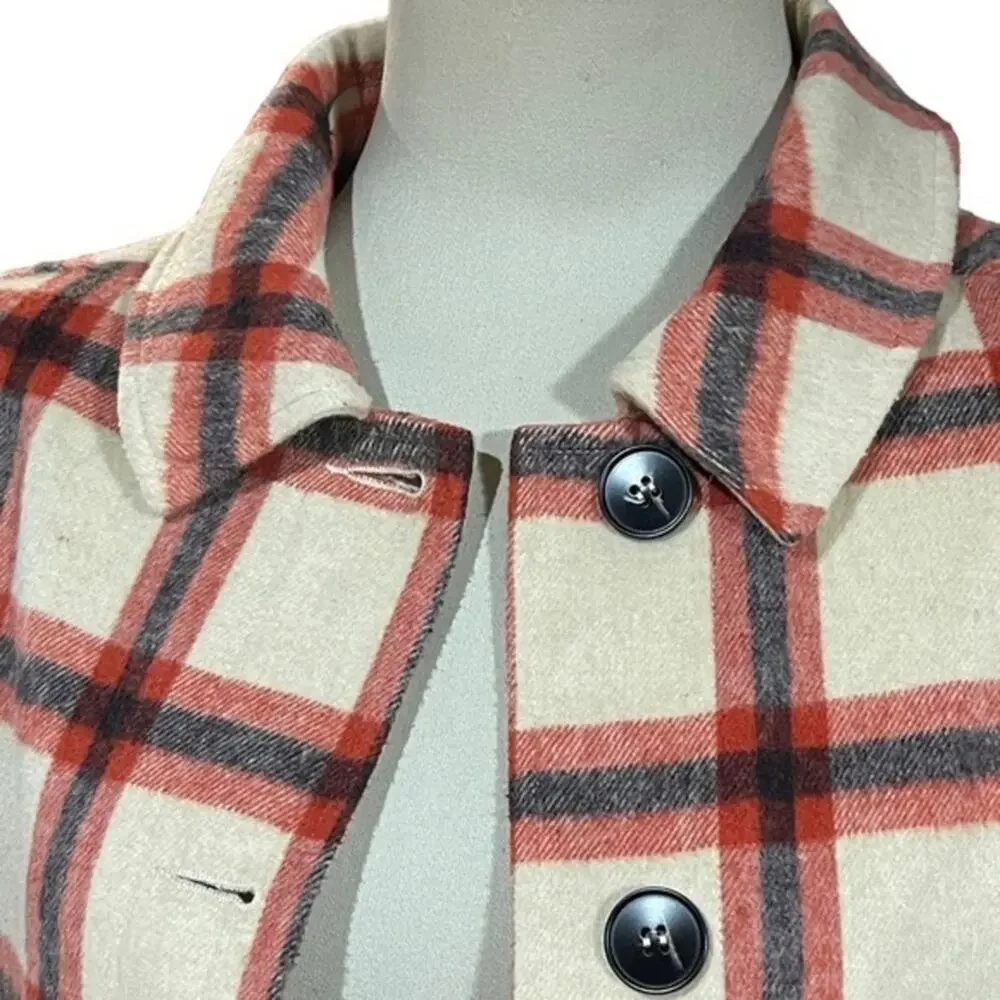 Ott Flannel Shirt Jacket‎ Oatmeal Red Black Plaid Medium / Large